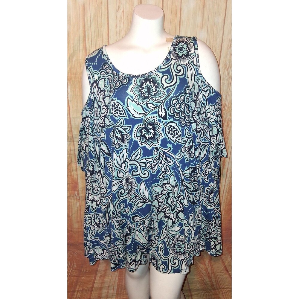 Westport Multicolor Floral Short Cold Shoulder Sleeve Blouse Sz 3X
